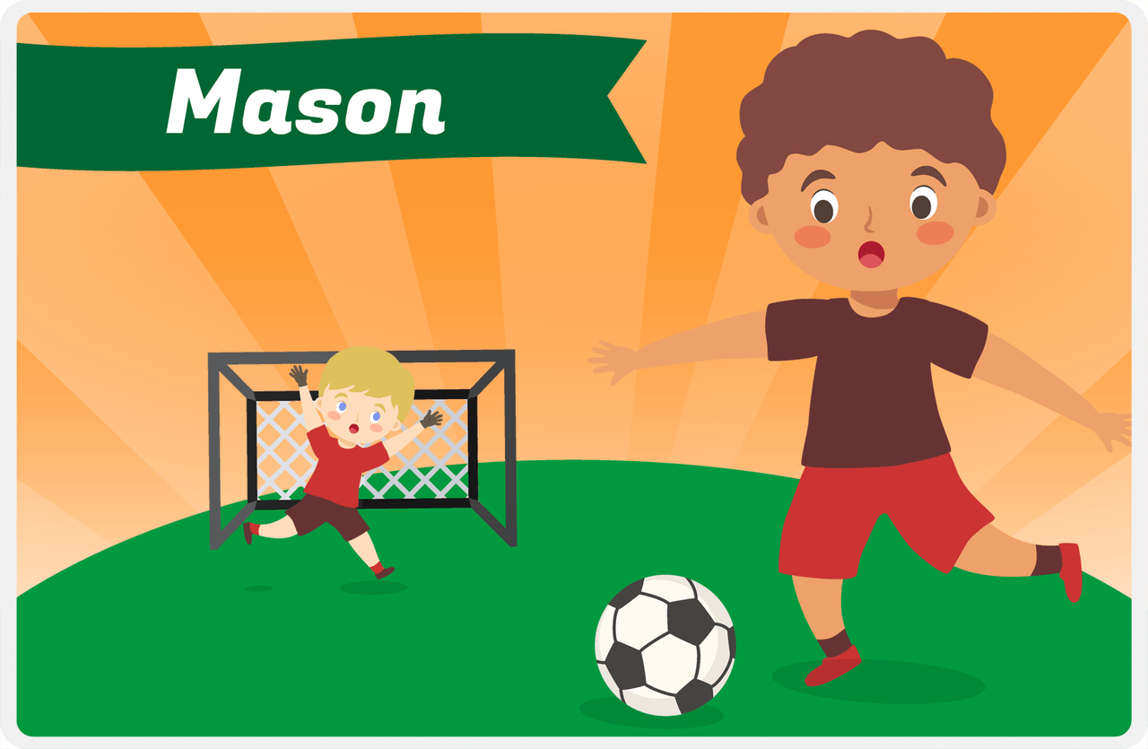 Personalized Soccer Placemat XXII - Orange Background - Black Boy -  View
