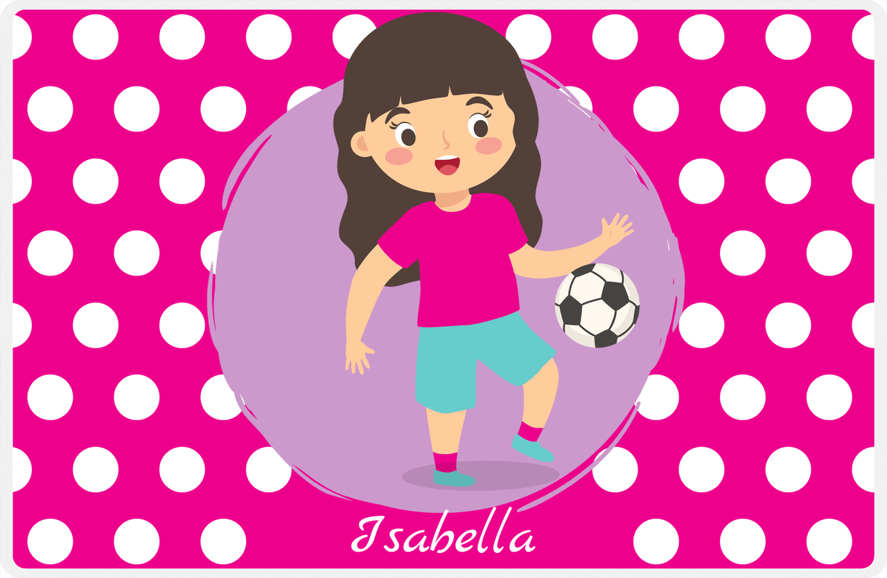 Personalized Soccer Placemat XXIII - Pink Background - Black Hair Girl -  View