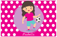Thumbnail for Personalized Soccer Placemat XXIII - Pink Background - Black Hair Girl -  View