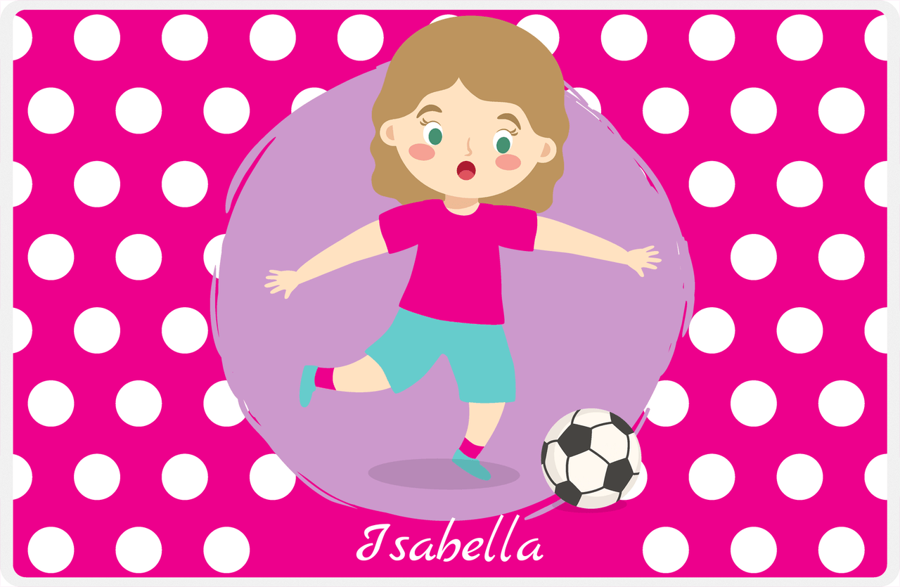 Personalized Soccer Placemat XXIII - Pink Background - Blonde Girl -  View