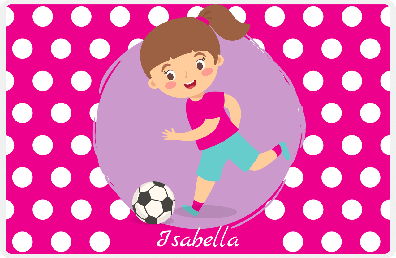 Personalized Soccer Placemat XXIII - Pink Background - Brunette Girl -  View