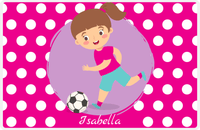 Thumbnail for Personalized Soccer Placemat XXIII - Pink Background - Brunette Girl -  View