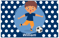 Thumbnail for Personalized Soccer Placemat XXIV - Blue Background - Black Boy -  View