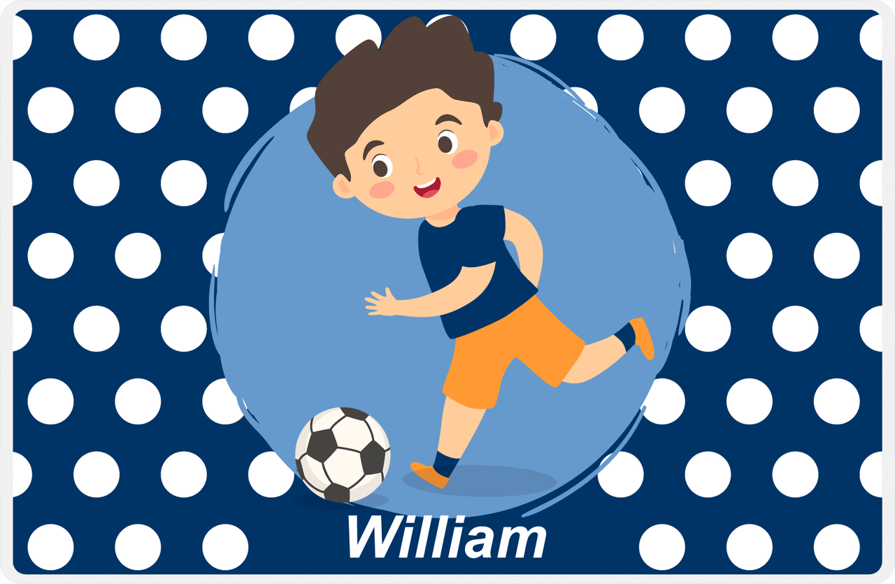 Personalized Soccer Placemat XXIV - Blue Background - Black Hair Boy -  View