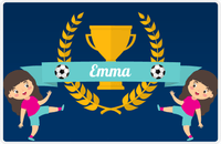 Thumbnail for Personalized Soccer Placemat XXVIII - Blue Background - Black Hair Girl -  View