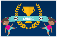 Thumbnail for Personalized Soccer Placemat XXVIII - Blue Background - Black Girl -  View
