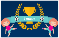 Thumbnail for Personalized Soccer Placemat XXVIII - Blue Background - Redhead Girl -  View
