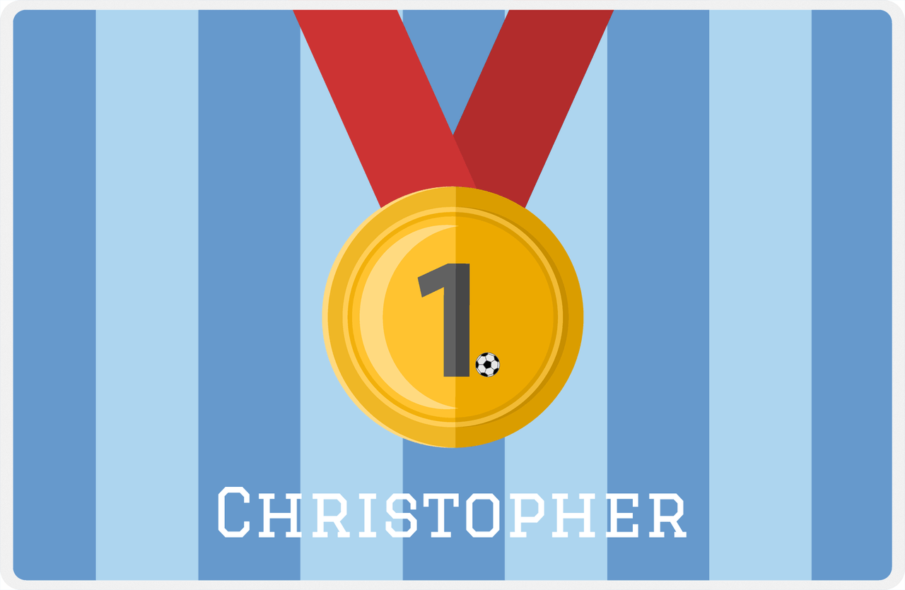 Personalized Soccer Placemat XXX - Blue Background - First Place Ribbon -  View