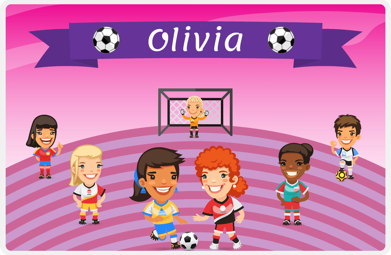 Personalized Soccer Placemat XXXIII - Pink Background - Girls Team -  View