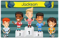 Thumbnail for Personalized Soccer Placemat XXXVI - Teal Background - Blonde Boy -  View