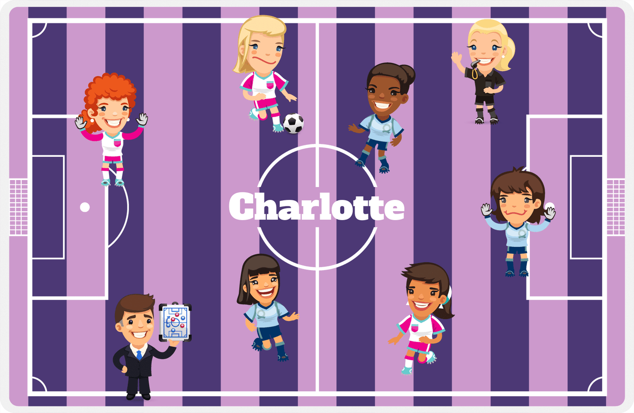 Personalized Soccer Placemat XXXVII - Purple Background - Girl Teams -  View