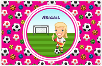 Thumbnail for Personalized Soccer Placemat XXXIX - Pink Background - Blonde Girl -  View