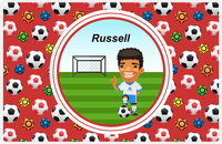 Thumbnail for Personalized Soccer Placemat XL - Red Background - Black Hair Boy -  View