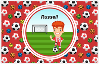 Thumbnail for Personalized Soccer Placemat XL - Red Background - Redhead Boy -  View