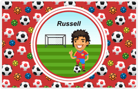 Thumbnail for Personalized Soccer Placemat XL - Red Background - Black Hair Boy II -  View