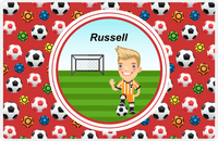 Thumbnail for Personalized Soccer Placemat XL - Red Background - Blond Boy II -  View