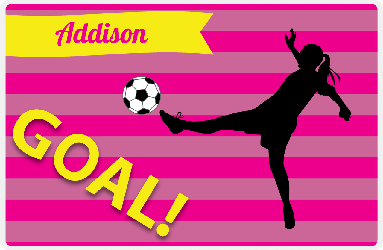 Personalized Soccer Placemat XLIII - Pink Background - Girl Silhouette I -  View