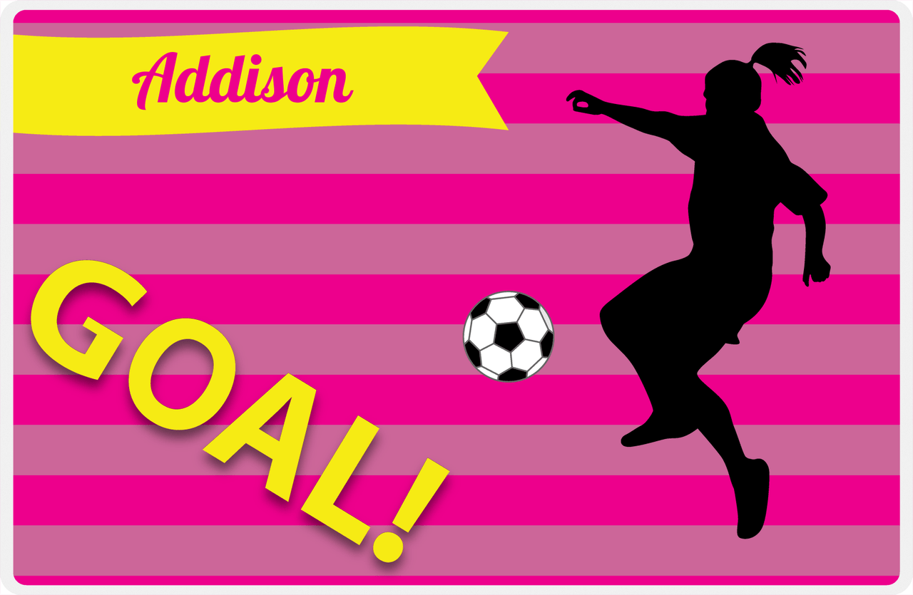 Personalized Soccer Placemat XLIII - Pink Background - Girl Silhouette II -  View