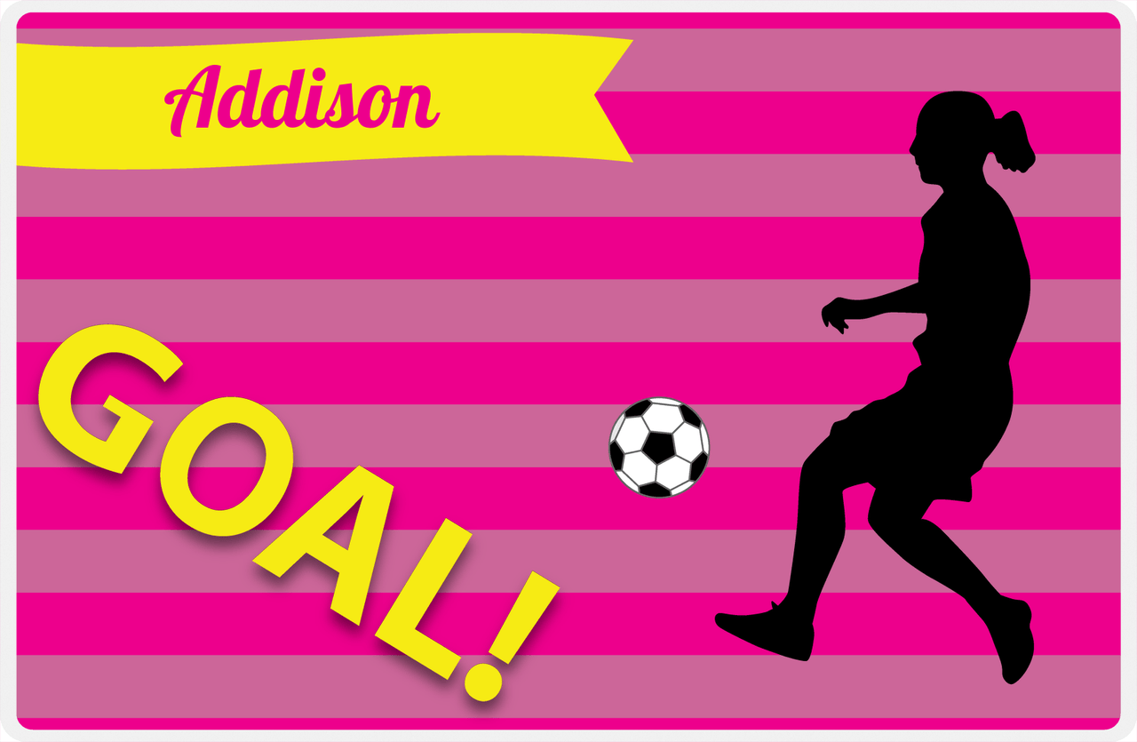 Personalized Soccer Placemat XLIII - Pink Background - Girl Silhouette IV -  View