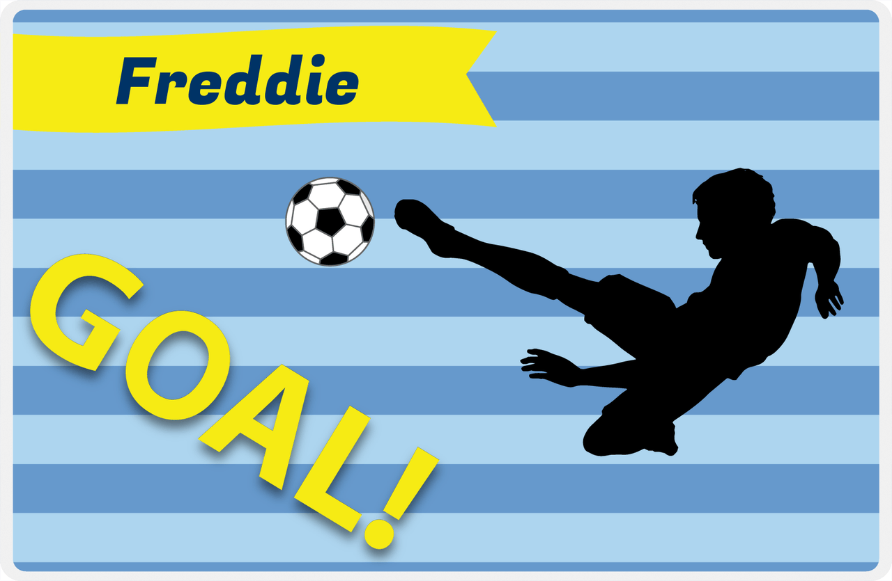 Personalized Soccer Placemat XLIV - Blue Background - Boy Silhouette I -  View