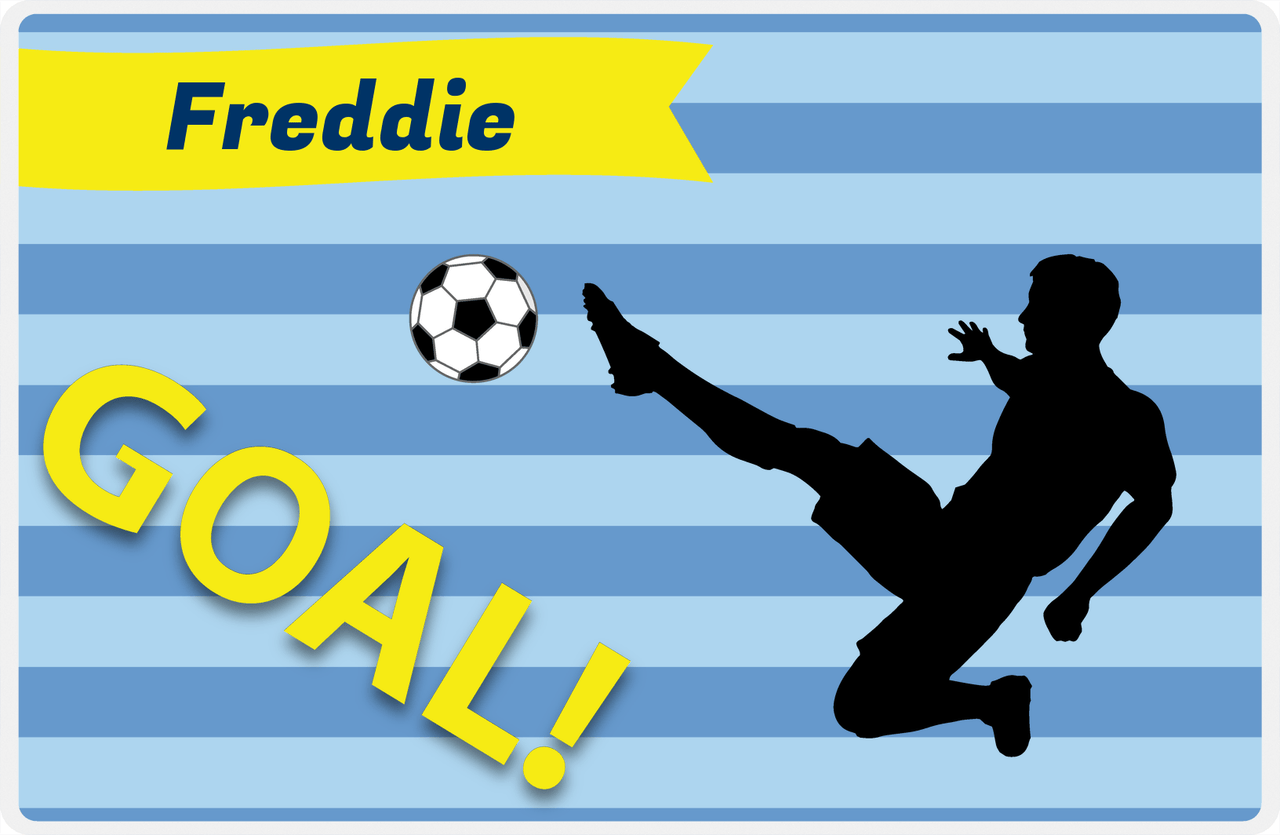 Personalized Soccer Placemat XLIV - Blue Background - Boy Silhouette III -  View