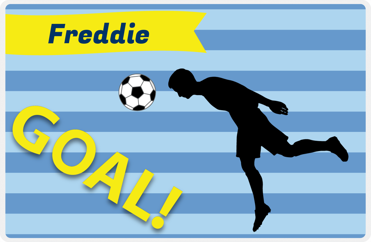 Personalized Soccer Placemat XLIV - Blue Background - Boy Silhouette VI -  View