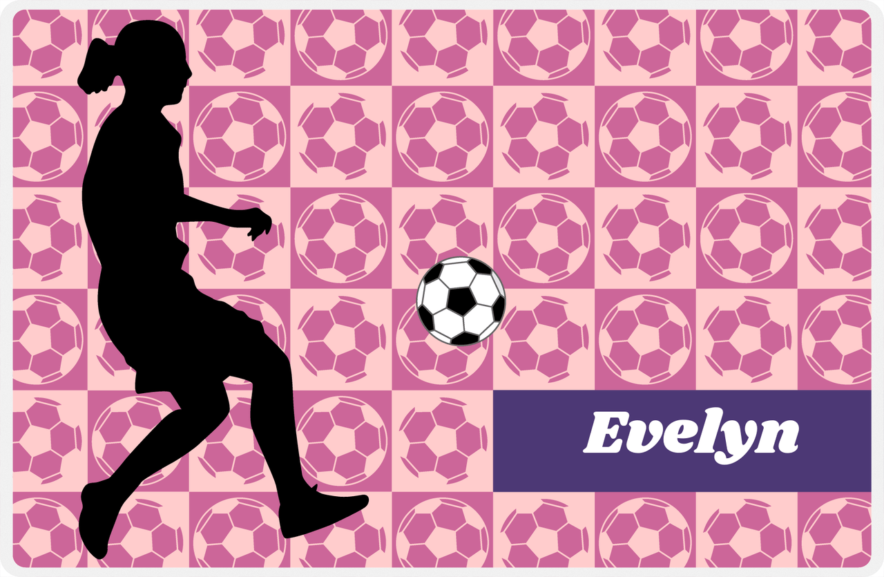 Personalized Soccer Placemat XLV - Pink Background - Girl Silhouette IV -  View