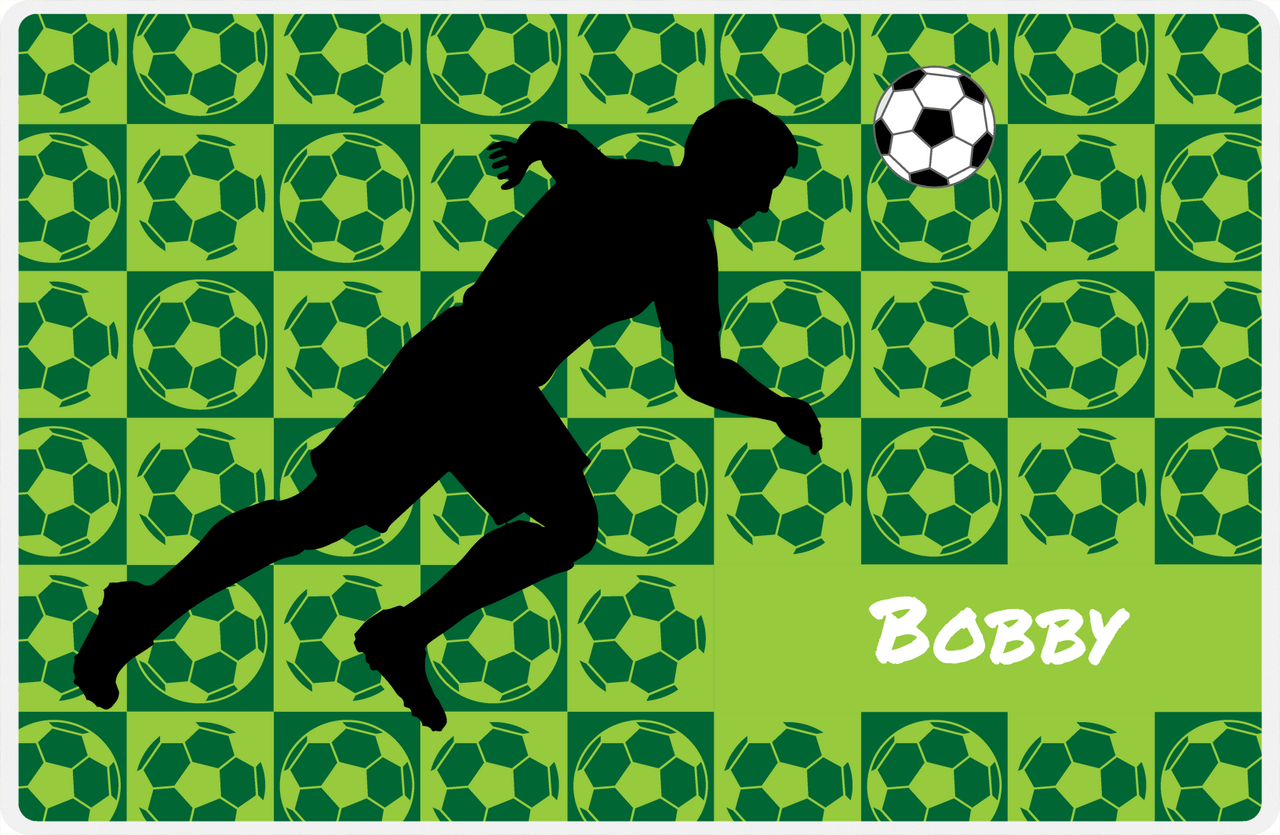 Personalized Soccer Placemat XLVI - Green Background - Boys Silhouette V -  View
