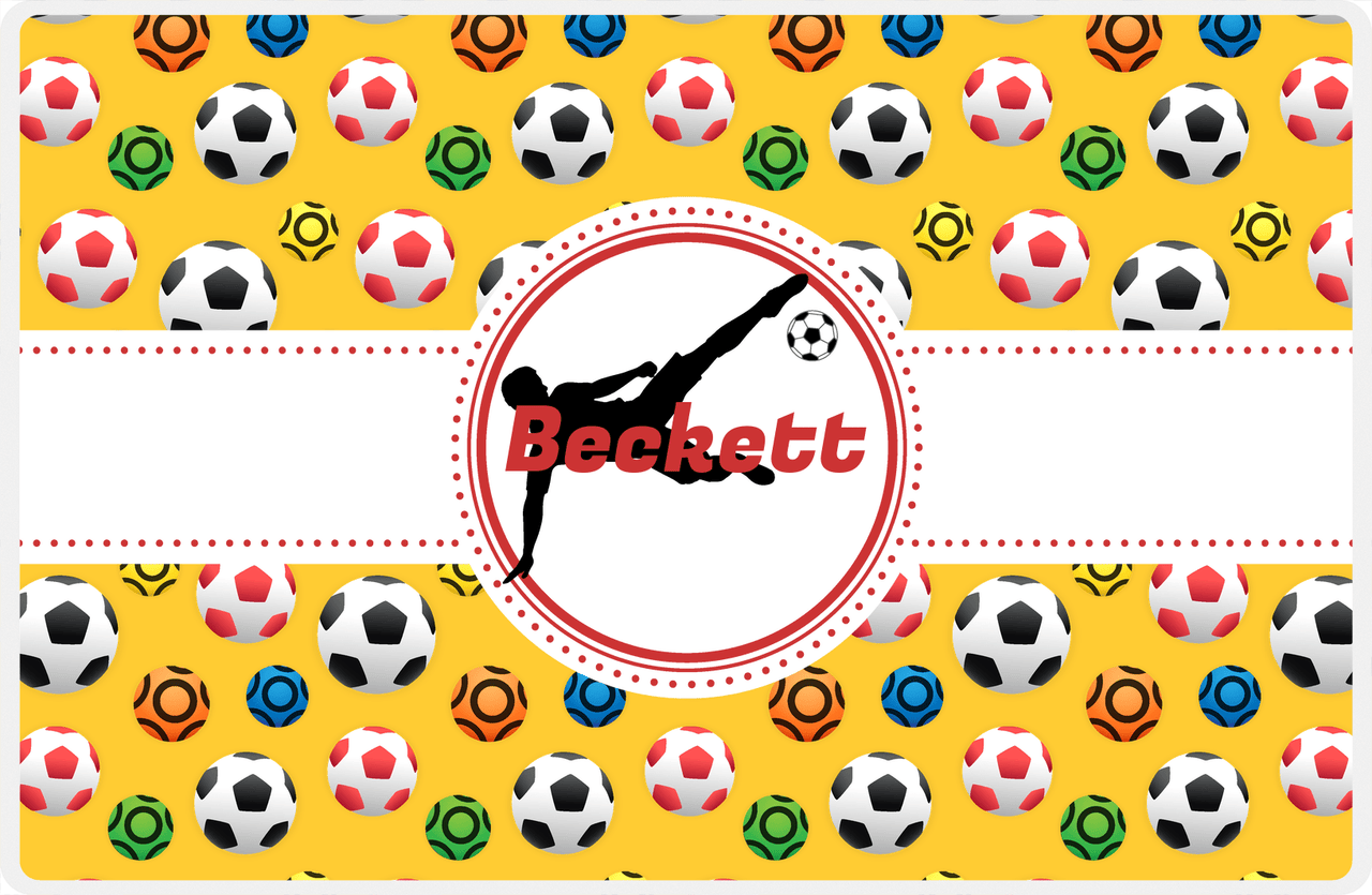 Personalized Soccer Placemat XLVII - Yellow Background - Boys Silhouette IV -  View