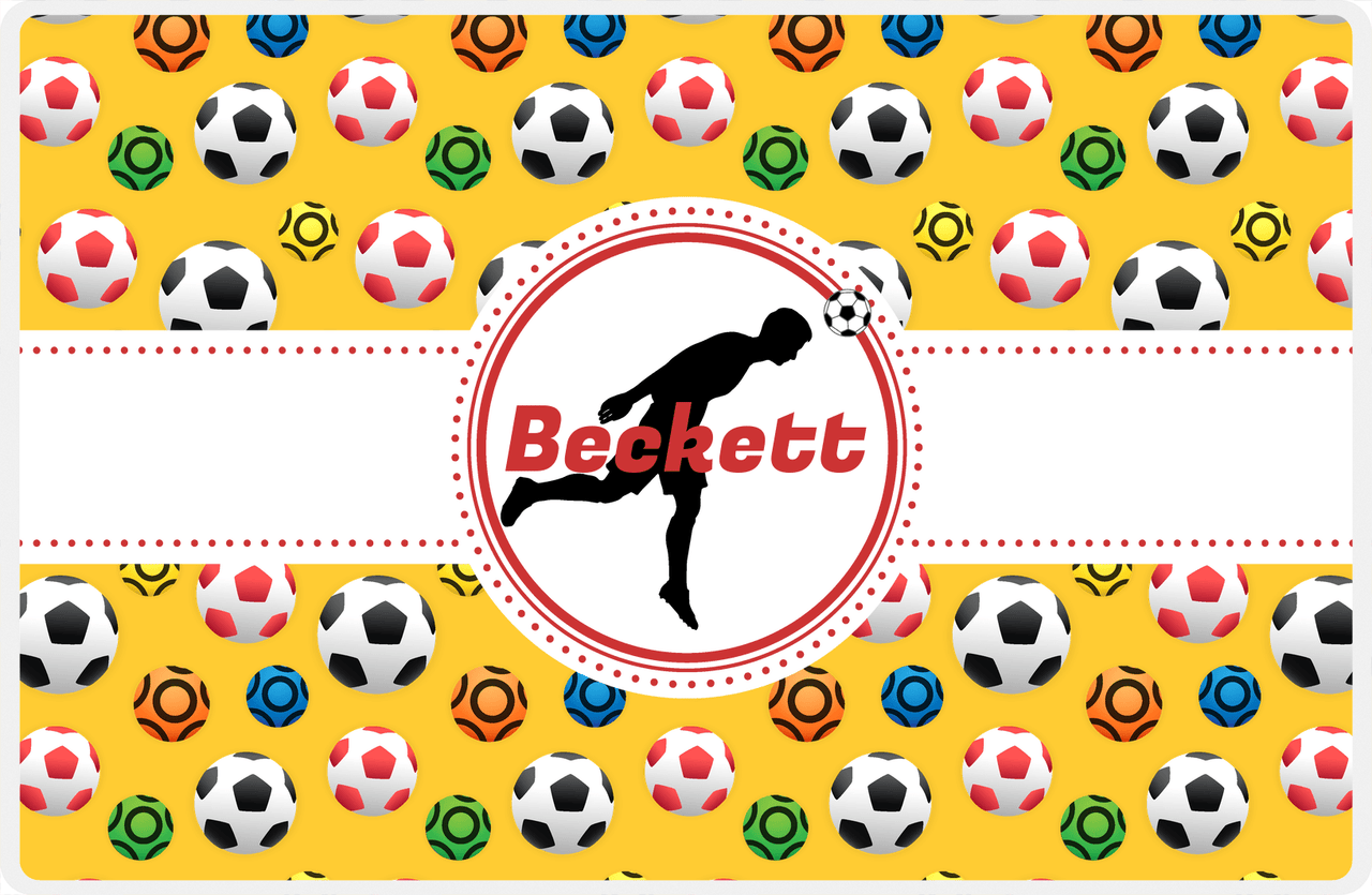 Personalized Soccer Placemat XLVII - Yellow Background - Boys Silhouette VI -  View