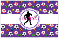 Thumbnail for Personalized Soccer Placemat XLVIII - Purple Background - Girl Silhouette III -  View