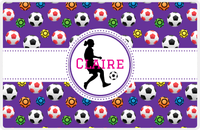Thumbnail for Personalized Soccer Placemat XLVIII - Purple Background - Girl Silhouette IV -  View