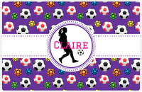 Thumbnail for Personalized Soccer Placemat XLVIII - Purple Background - Girl Silhouette V -  View