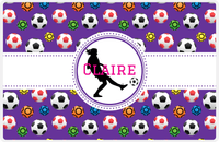 Thumbnail for Personalized Soccer Placemat XLVIII - Purple Background - Girl Silhouette VI -  View
