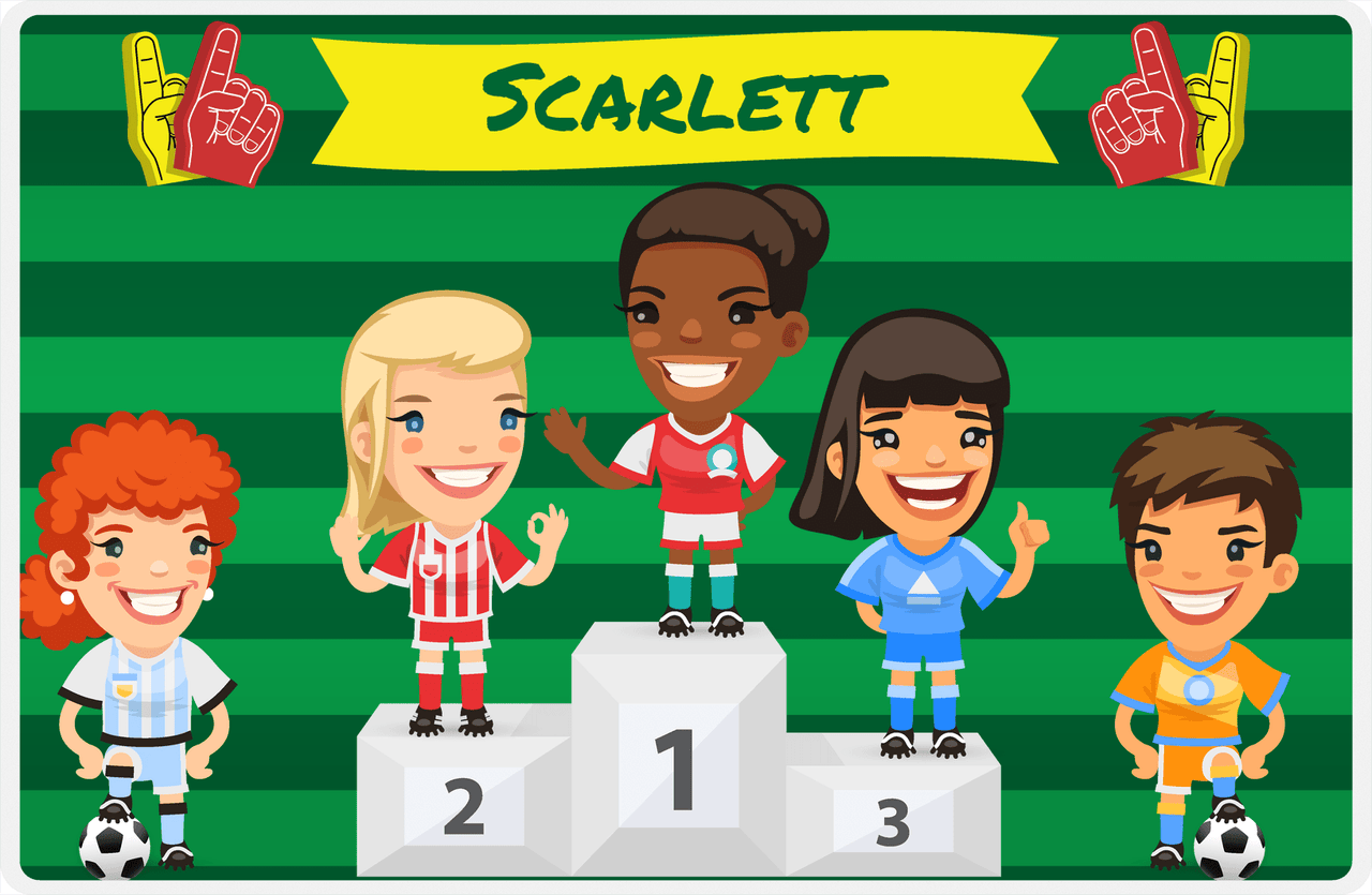 Personalized Soccer Placemat XXXV - Green Background - Black Girl -  View