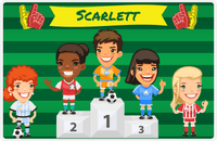 Thumbnail for Personalized Soccer Placemat XXXV - Green Background - Brunette Girl -  View