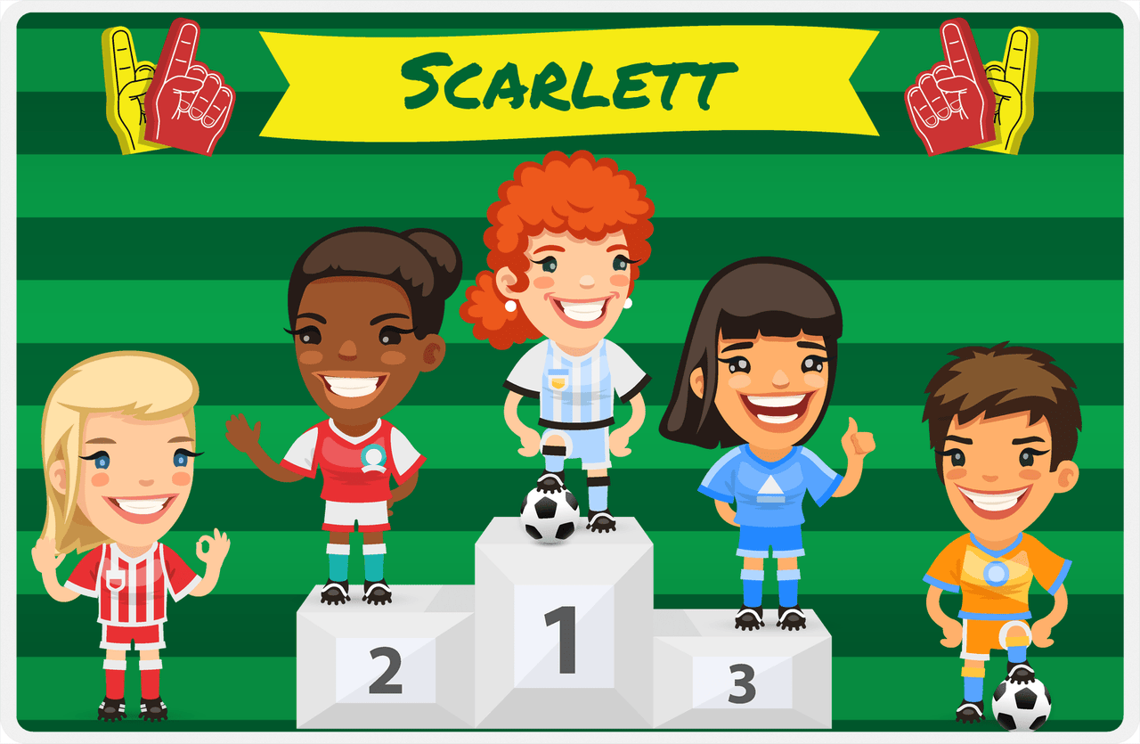 Personalized Soccer Placemat XXXV - Green Background - Redhead Girl -  View