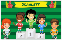 Thumbnail for Personalized Soccer Placemat XXXV - Green Background - Black Hair Girl II -  View