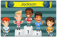 Thumbnail for Personalized Soccer Placemat XXXVI - Teal Background - Black Boy -  View