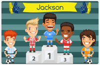 Thumbnail for Personalized Soccer Placemat XXXVI - Teal Background - Black Hair Boy -  View