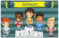Thumbnail for Personalized Soccer Placemat XXXVI - Teal Background - Brown Hair Boy -  View