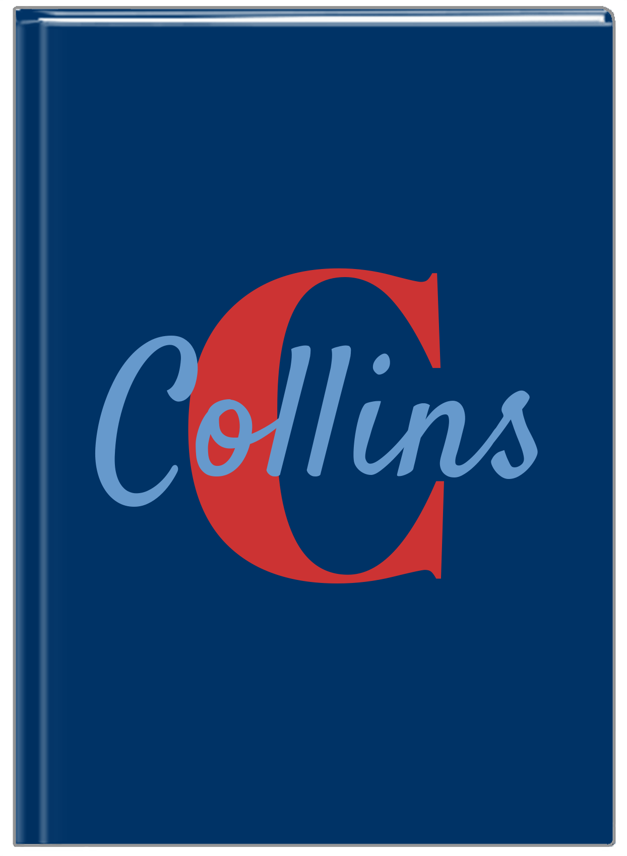 Personalized Solid Color Journal - Blue Background - Name Over Initial - Front View