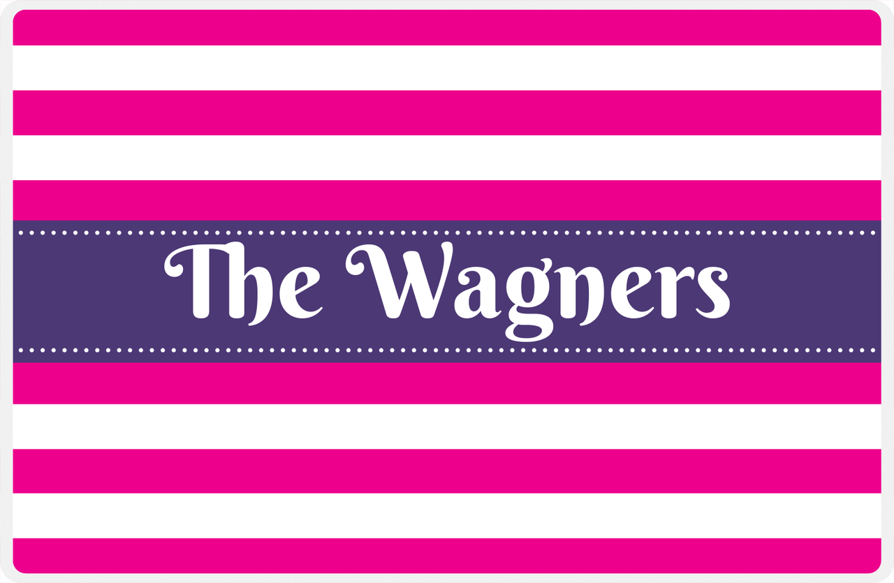 Personalized Striped Placemat - Hot Pink and White Stripes - Indigo Ribbon Frame -  View