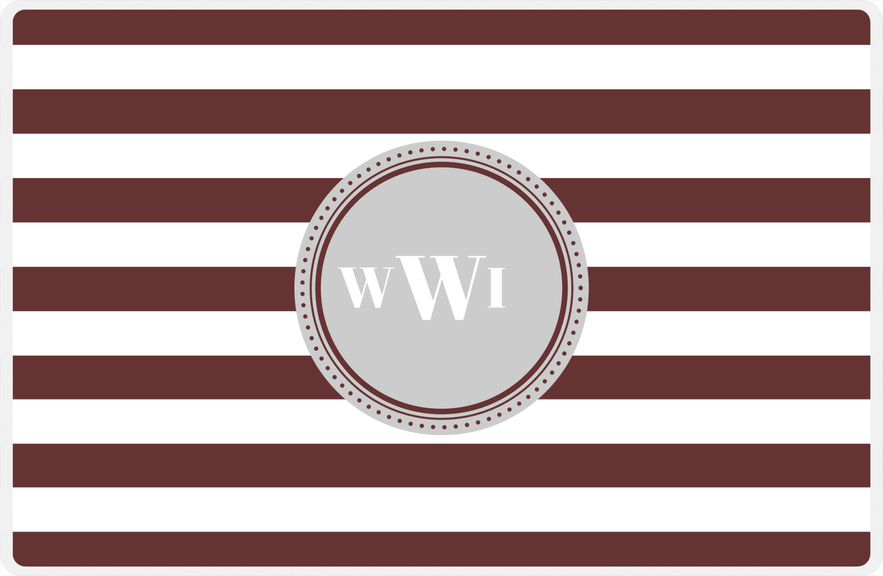 Personalized Striped Placemat - Brown and White Stripes - Light Grey Circle Frame -  View