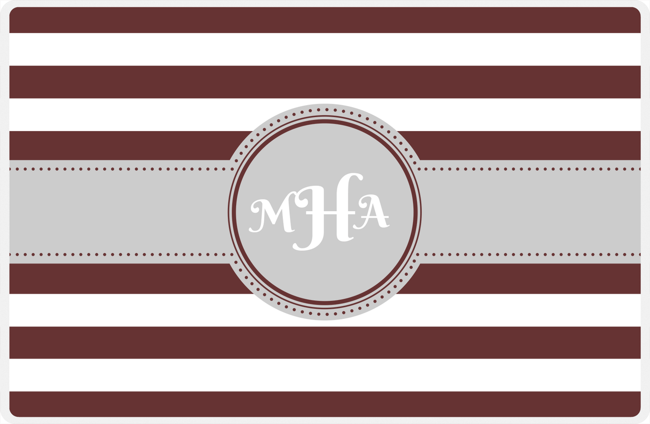 Personalized Striped Placemat - Brown and White Stripes - Light Grey Circle with Ribbon Frame -  View