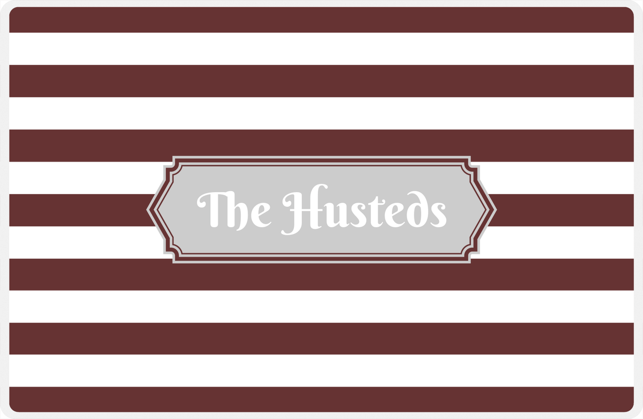 Personalized Striped Placemat - Brown and White Stripes - Light Grey Decorative Rectangle Frame -  View