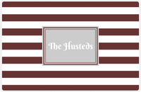 Thumbnail for Personalized Striped Placemat - Brown and White Stripes - Light Grey Rectangle Frame -  View