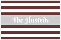 Thumbnail for Personalized Striped Placemat - Brown and White Stripes - Light Grey Ribbon Frame -  View