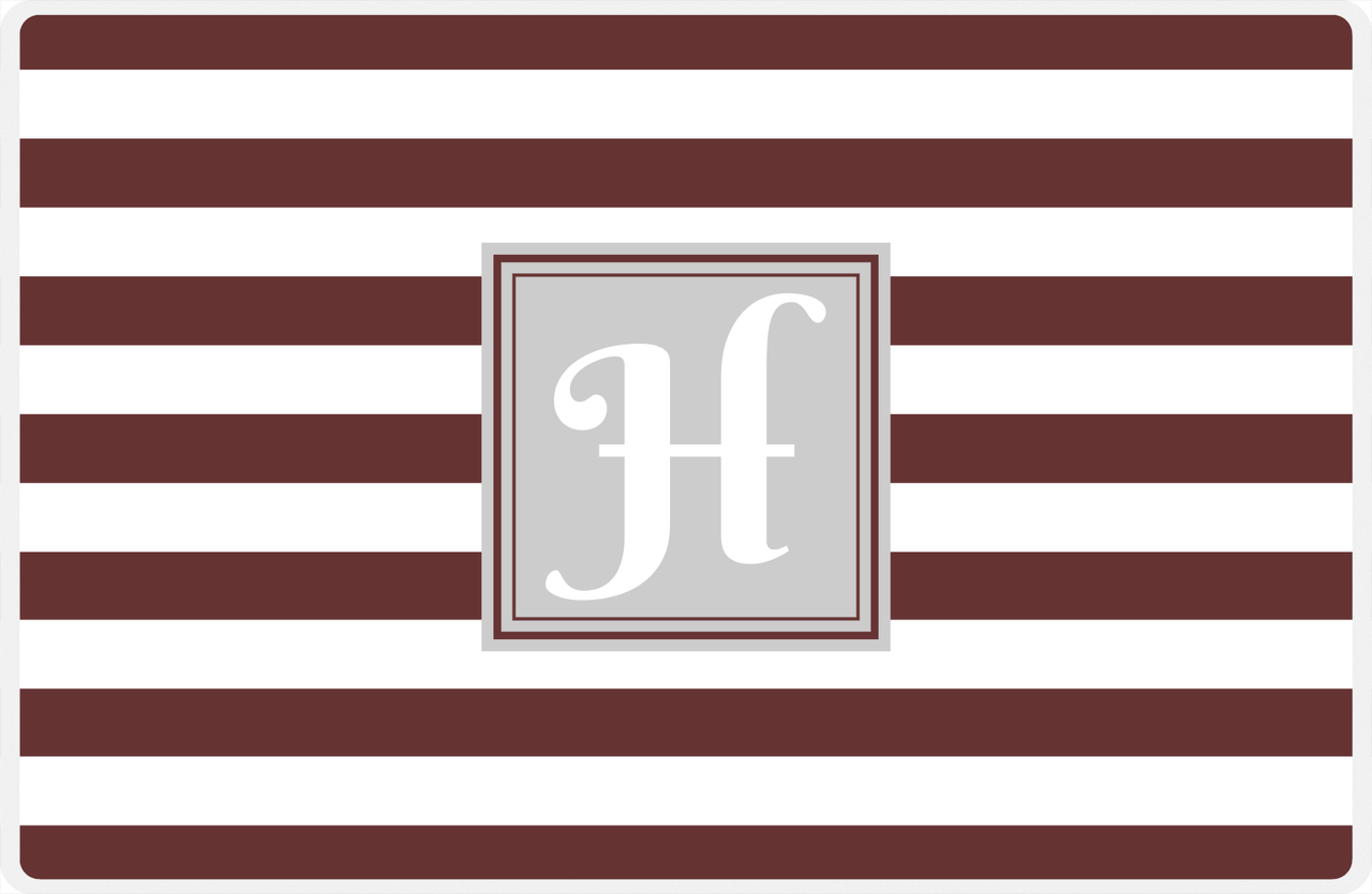 Personalized Striped Placemat - Brown and White Stripes - Light Grey Square Frame -  View
