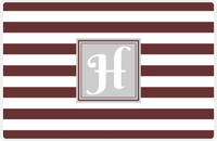 Thumbnail for Personalized Striped Placemat - Brown and White Stripes - Light Grey Square Frame -  View